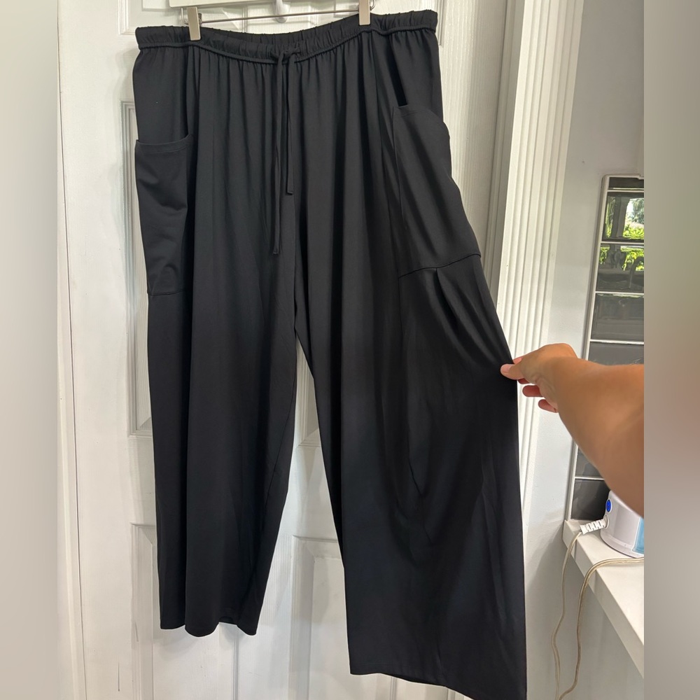 Halara Black Women's Palazzo Flowy Wide Leg Pants 2XL NWT Pull On Elastic Waist - Picture 2 of 7